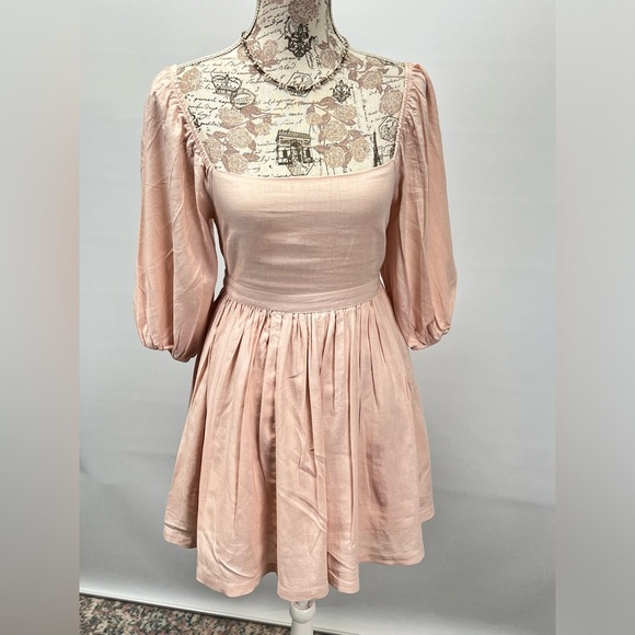 MABLE Soft pink LONDYN balloon sleeve‎ open back skater mini dress size S - Picture 10 of 16